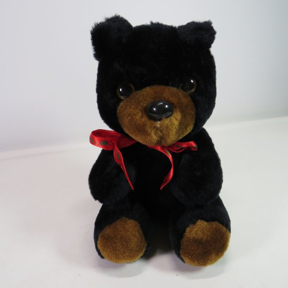 Vintage Black Bear (sitting, no moving parts, squishable) 7" tall 4" wide